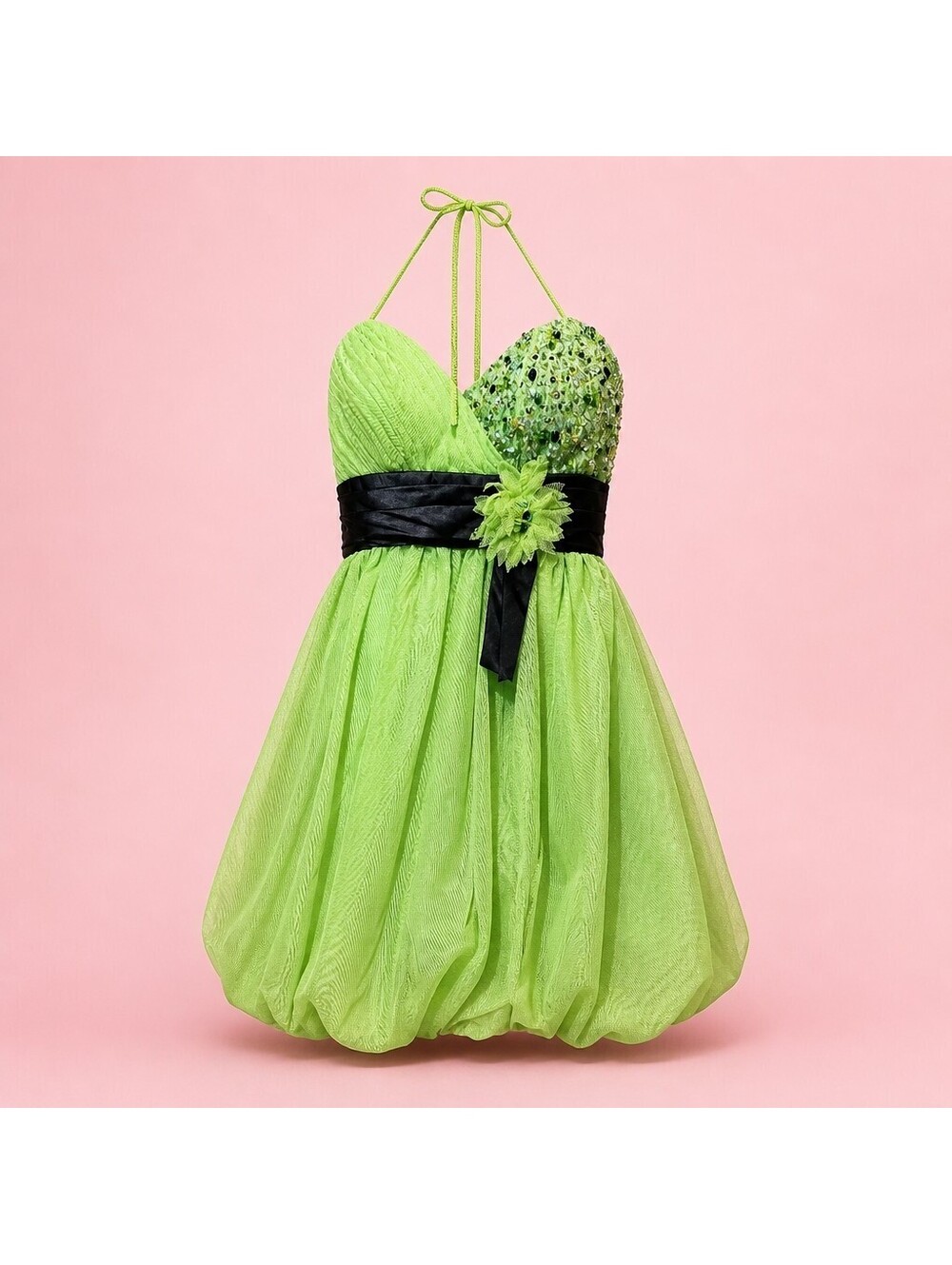 Val Stefani Size 10 Green Beaded Halter Short Homecoming Prom Dress 4022